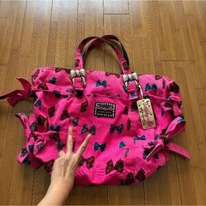 Betsey Johnson Betsyville Y2K Pink and Black Shoulder Bag Satchel with Bows